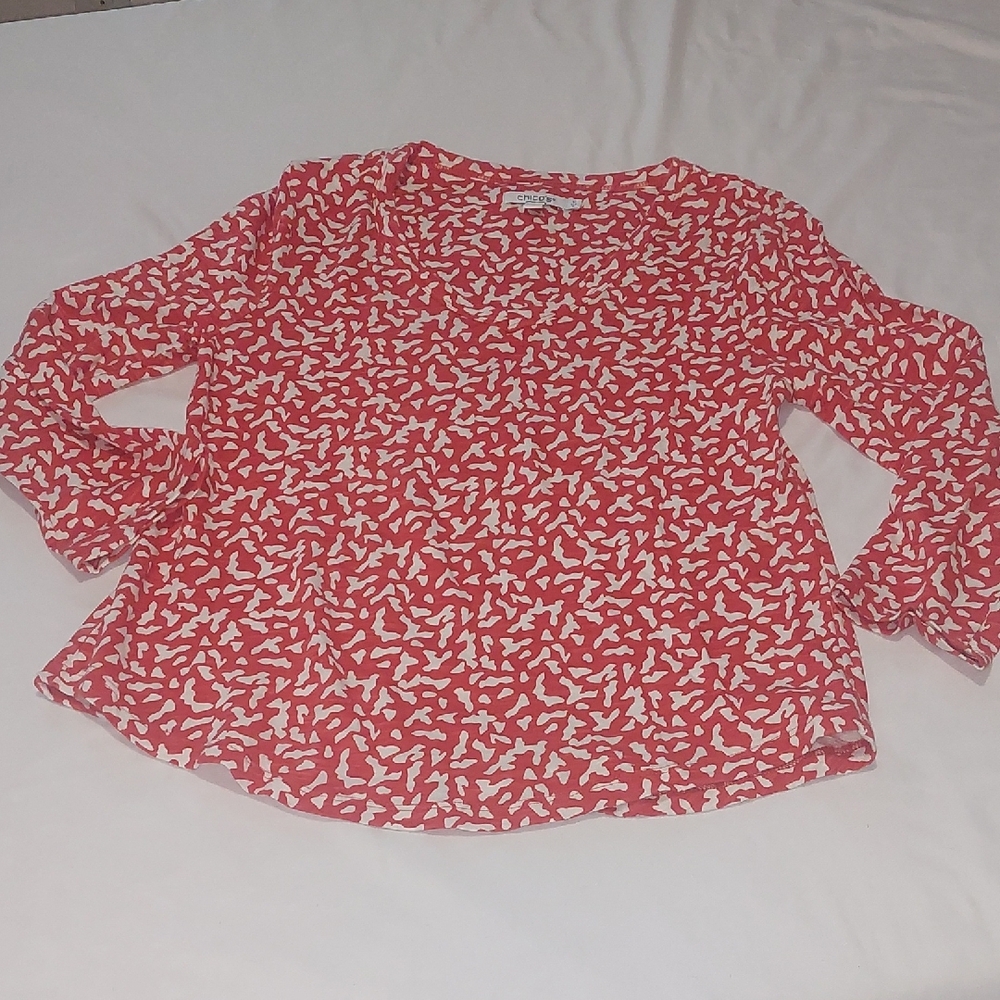 Chico's Dark Orange And White Patterned Blouse.Size 0 Or Small